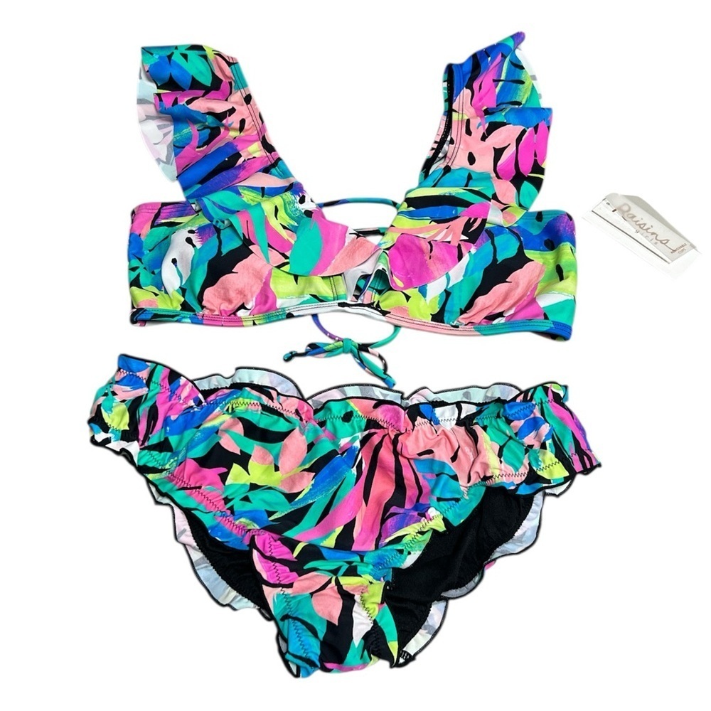 🆕 RAISINS Girls Ruffle 2 Piece Swimsuit